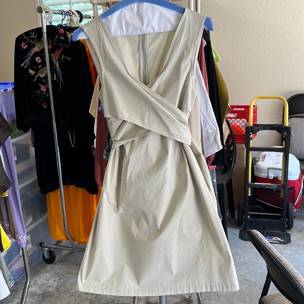 Max & Co tan cotton dress with attached wrap belt